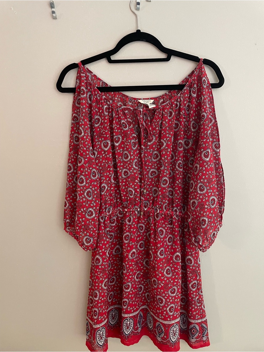 Forever 21 Red Paisley One-Shoulder Summer Dress